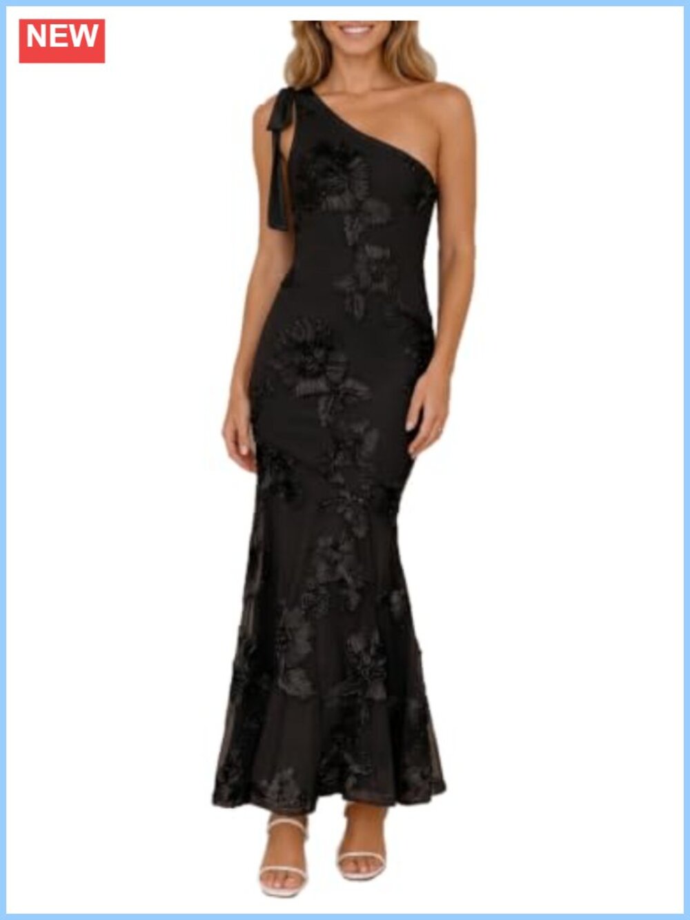 One Shoulder Embroidered Mesh Bodycon Maxi Dress Wedding Guest Formal